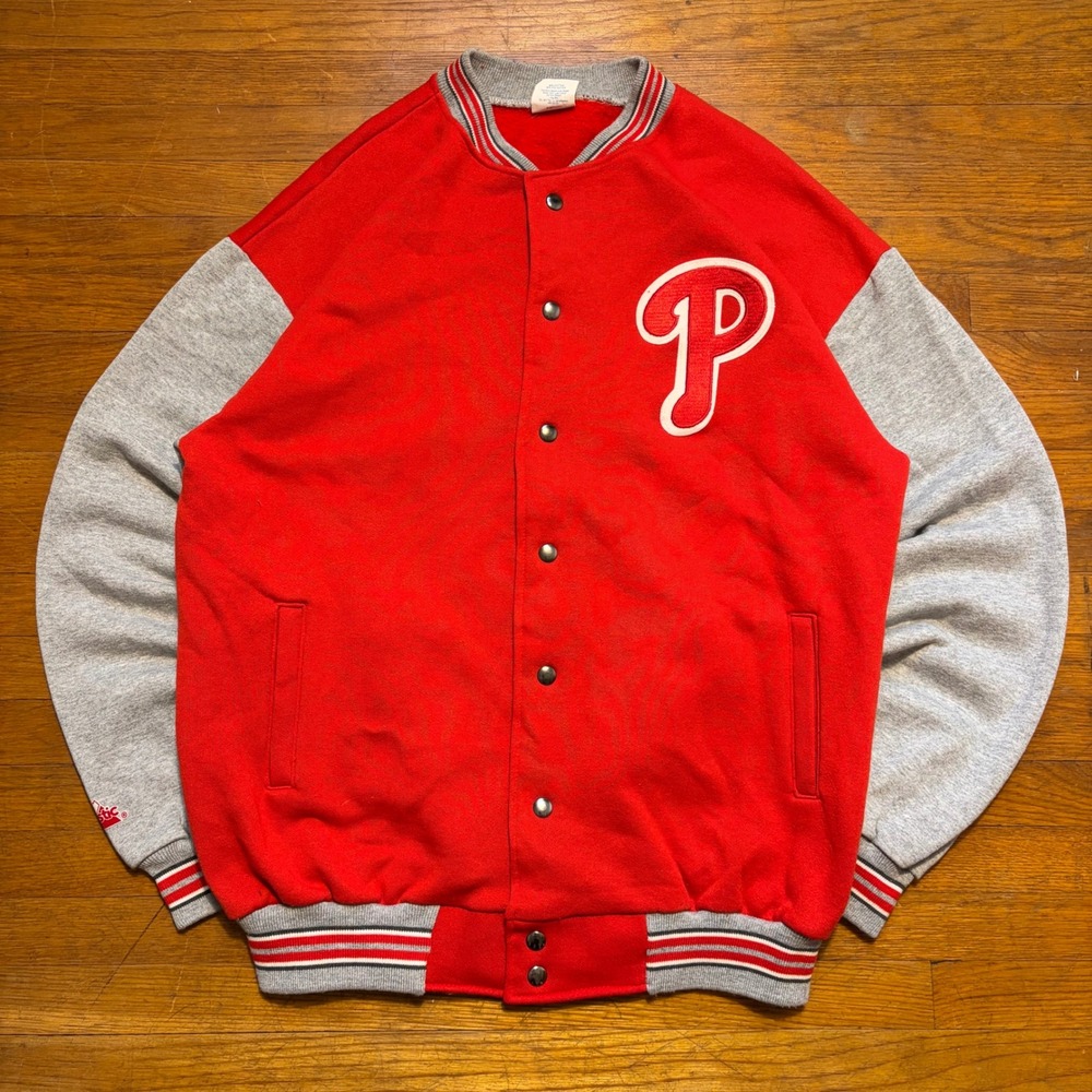 Vintage Majestic Philadelphia Phillies MLB Varsity Jacket Red Grey Mens XL USA